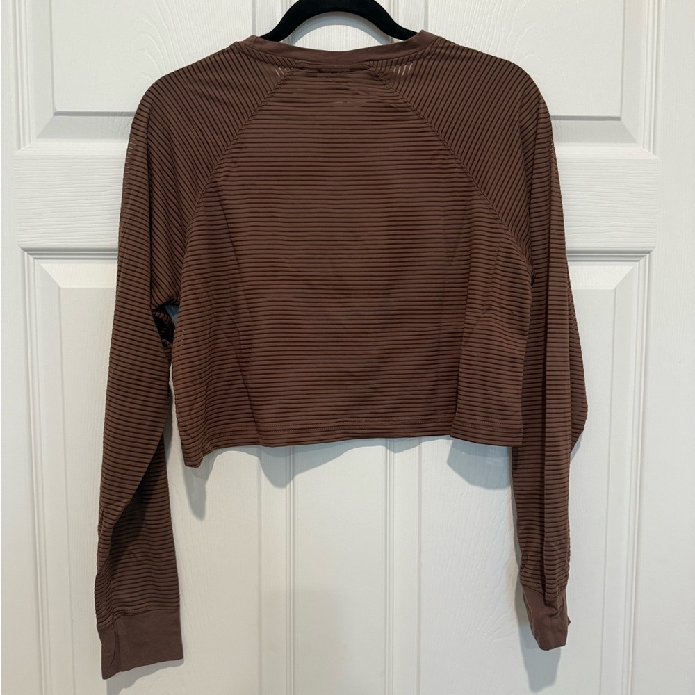 Mono B Brown Striped Long Sleeve Crop Top - Picture 4 of 6